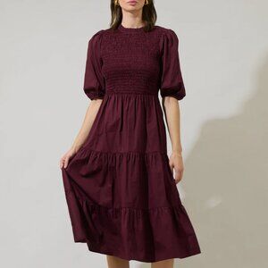 Sugarlips Penza Smocked Tiered Midi Dress - Large - Merlot - NWT